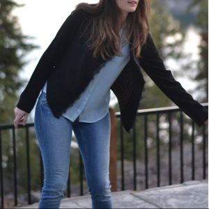 Anthropologie Black blazer with lace trim